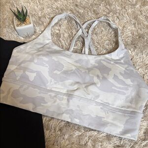 Like New Lululemon Energy White Gray Camo Sports Bra 8